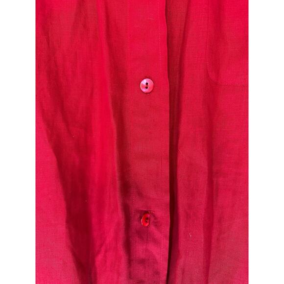 Max Mara Puro Lina Red Lagenlook Coastal Grandma Linen Button Up Blouse Size 14 - Picture 3 of 12